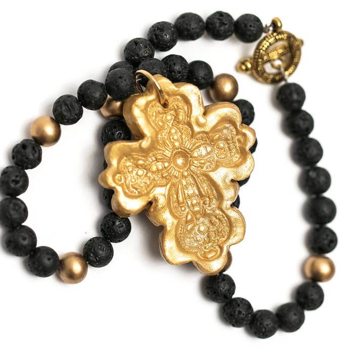 Black Lava with Cherrie Cross Necklace for wholesale by Hidden Truth Jewelry