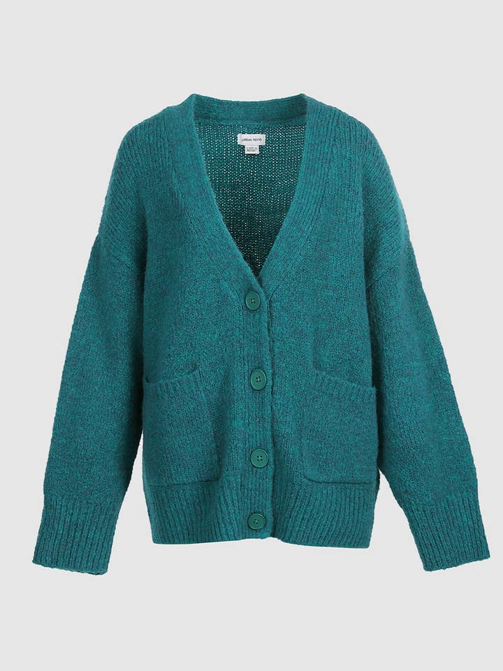 URBAN REVIVO Cardigan mit aufgesetzter Schulterpartie und geknöpfter Tasche für den Großhandel von UrbanRevivo