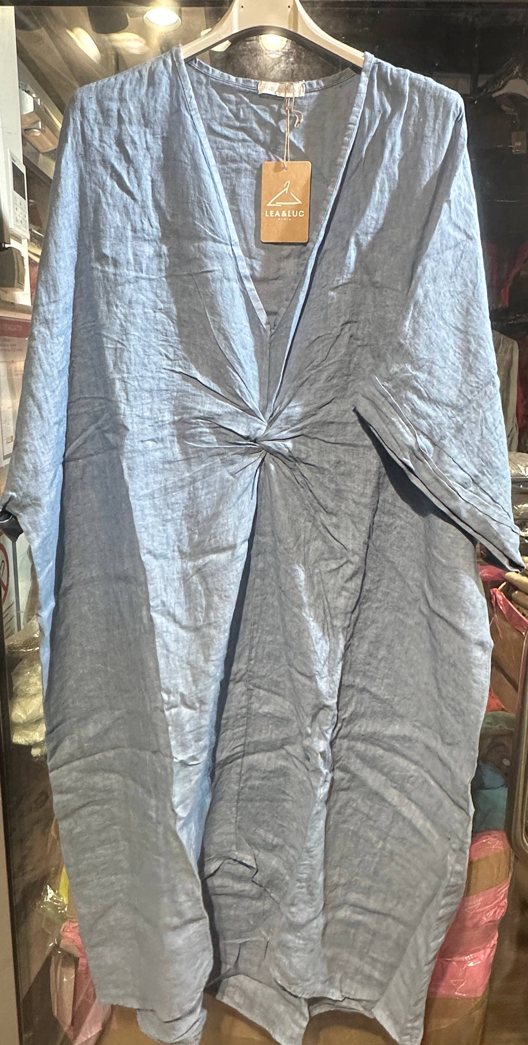 Lea & Luc - Grandes Tailles - Wholesale Dress - Women's - Plus size linen dress V neckline SKU 79099