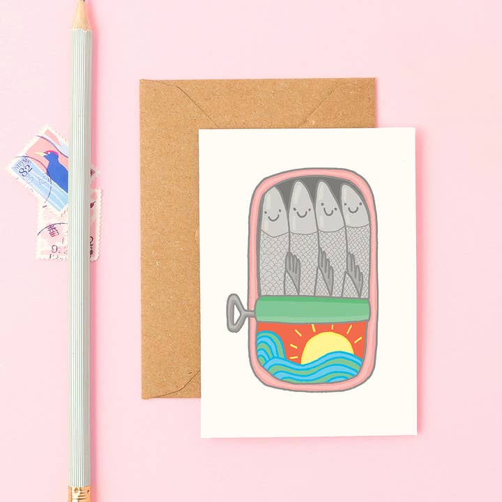 You've Got Pen On Your Face – Engroshandel Hverdagshilsen kort – Sardin dåse Mini A7 Hilsen Kort | Skæv Fisk Design