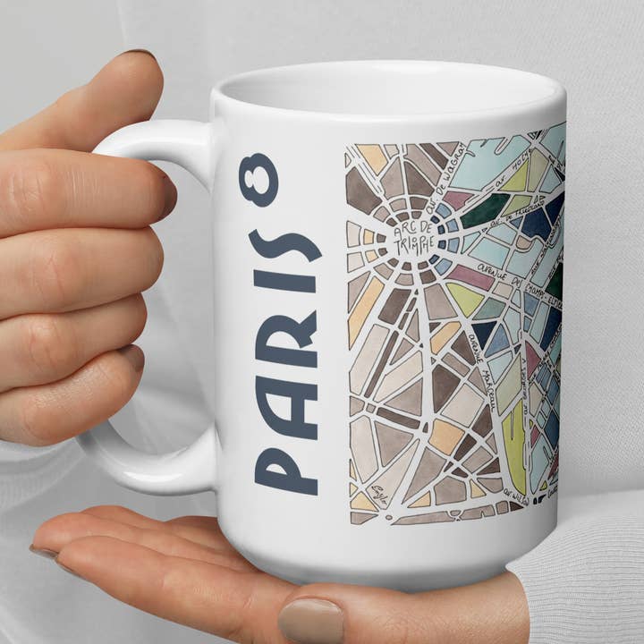 Illustrated mug PARIS, 8th arrondissement - Design city plan for wholesale by EmYLo
