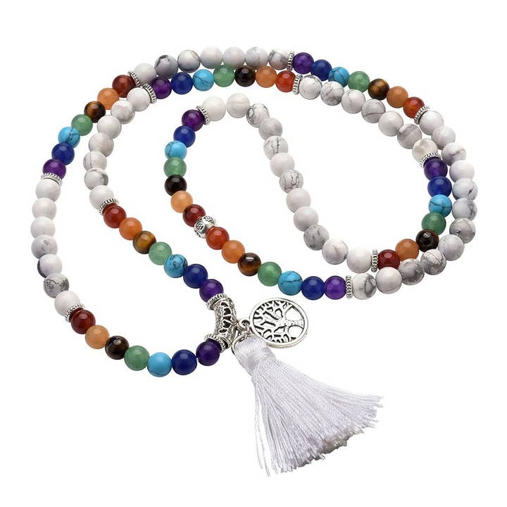 Mala Howlite 7 Chakras Necklace 108 Beads 6mm for wholesale by Artisans de Madagascar