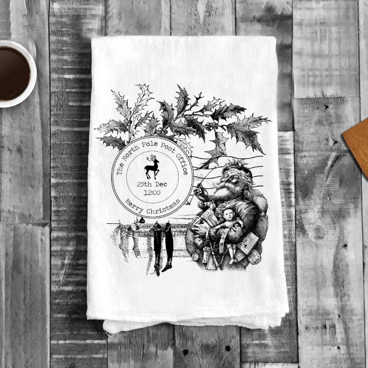 North Pole Post Office Santa, Cotton Tea Towels for wholesale by Avery Lane Gifts
