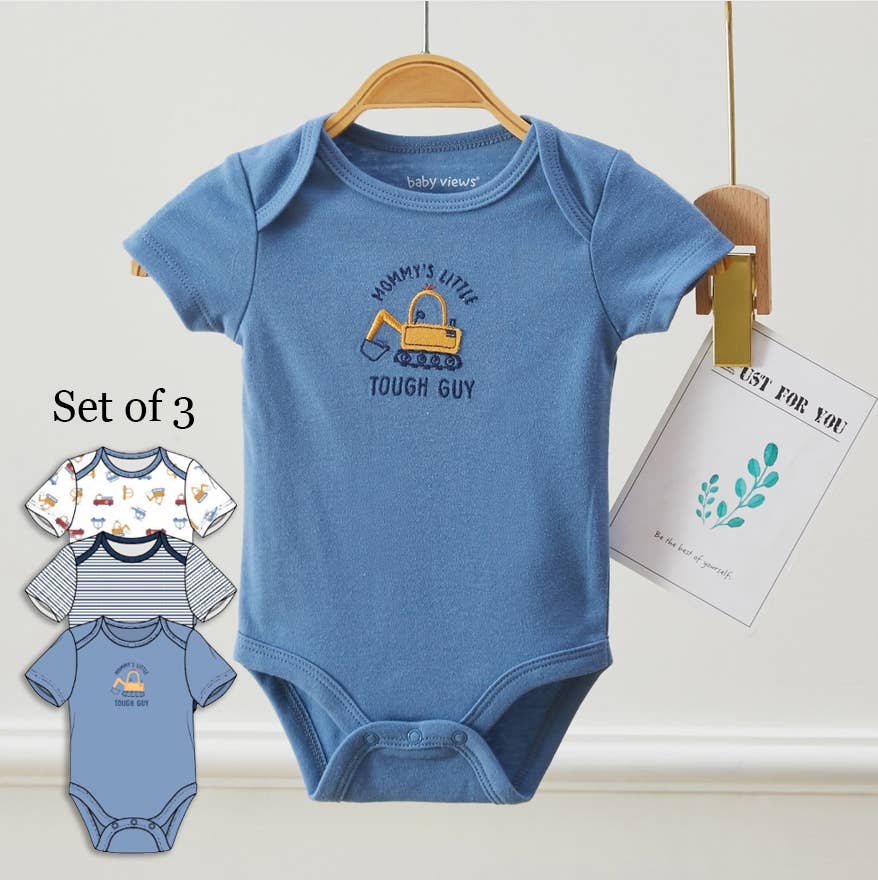 Lollipop Dreams - Wholesale Bodysuit (non-footed) – Baby - Pack of 3 Baby Boys Excavator Pattern Bodysuits Short Sleeve