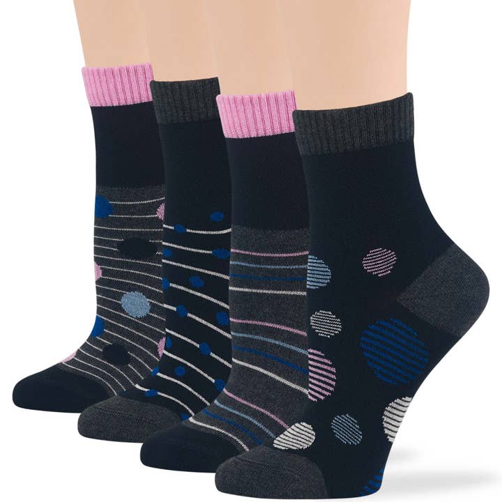 Women's Bamboo Diabetic Quarter Socks - 4 Pack - Grey, Black for wholesale by 7Bigstars Kingdom