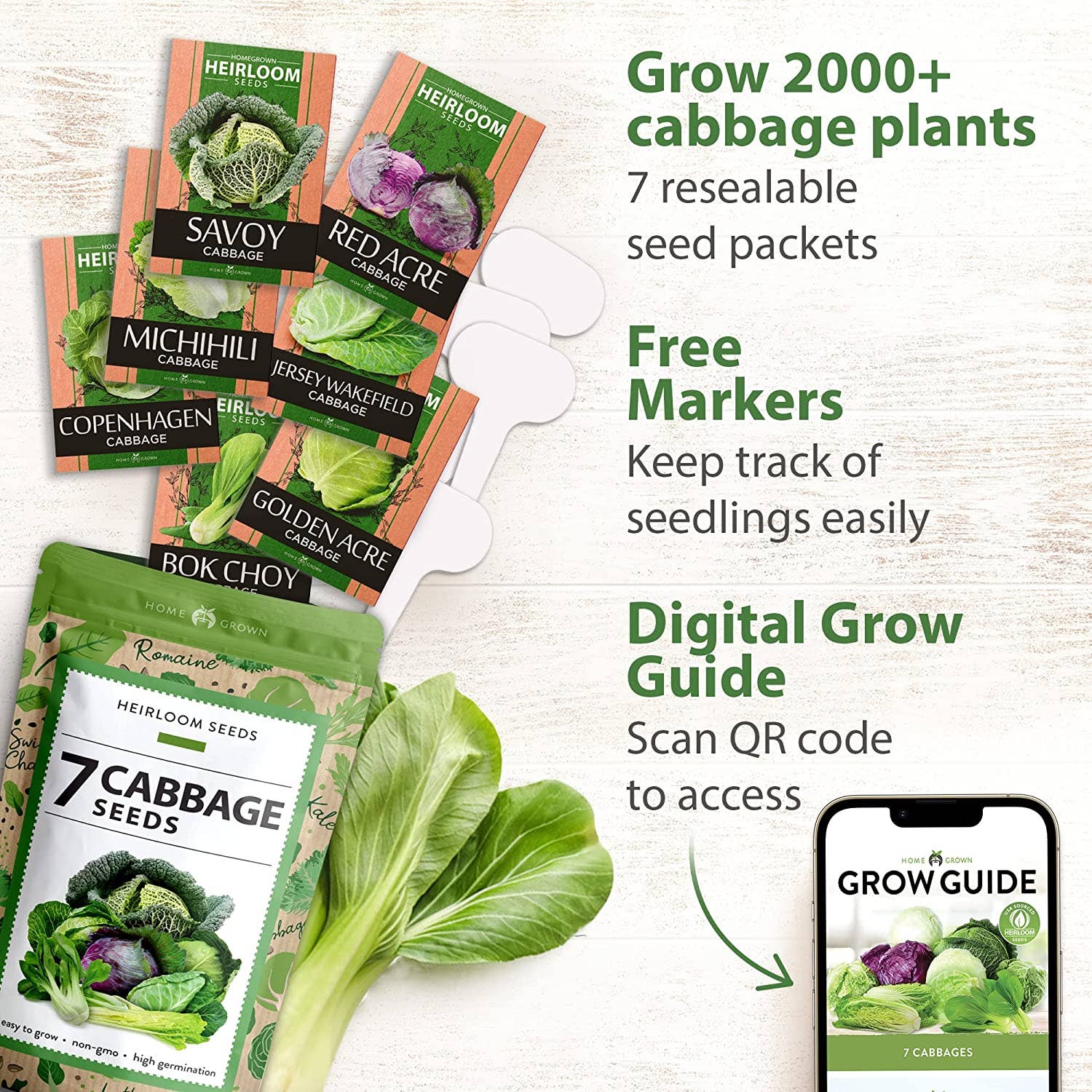 Homegrown Garden - Wholesale Plant Seeds - Non-GMO Vegetable Seeds - 7 Varieties Cabbage Seeds1