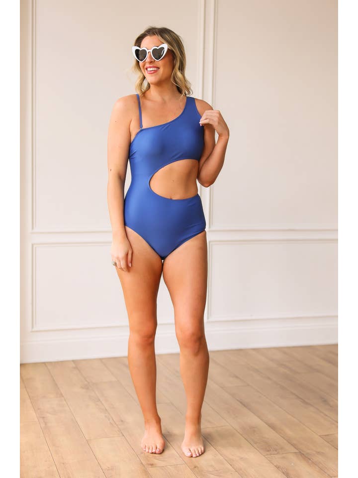 The Camilla One Piece with Cutouts, Blue for wholesale on Faire