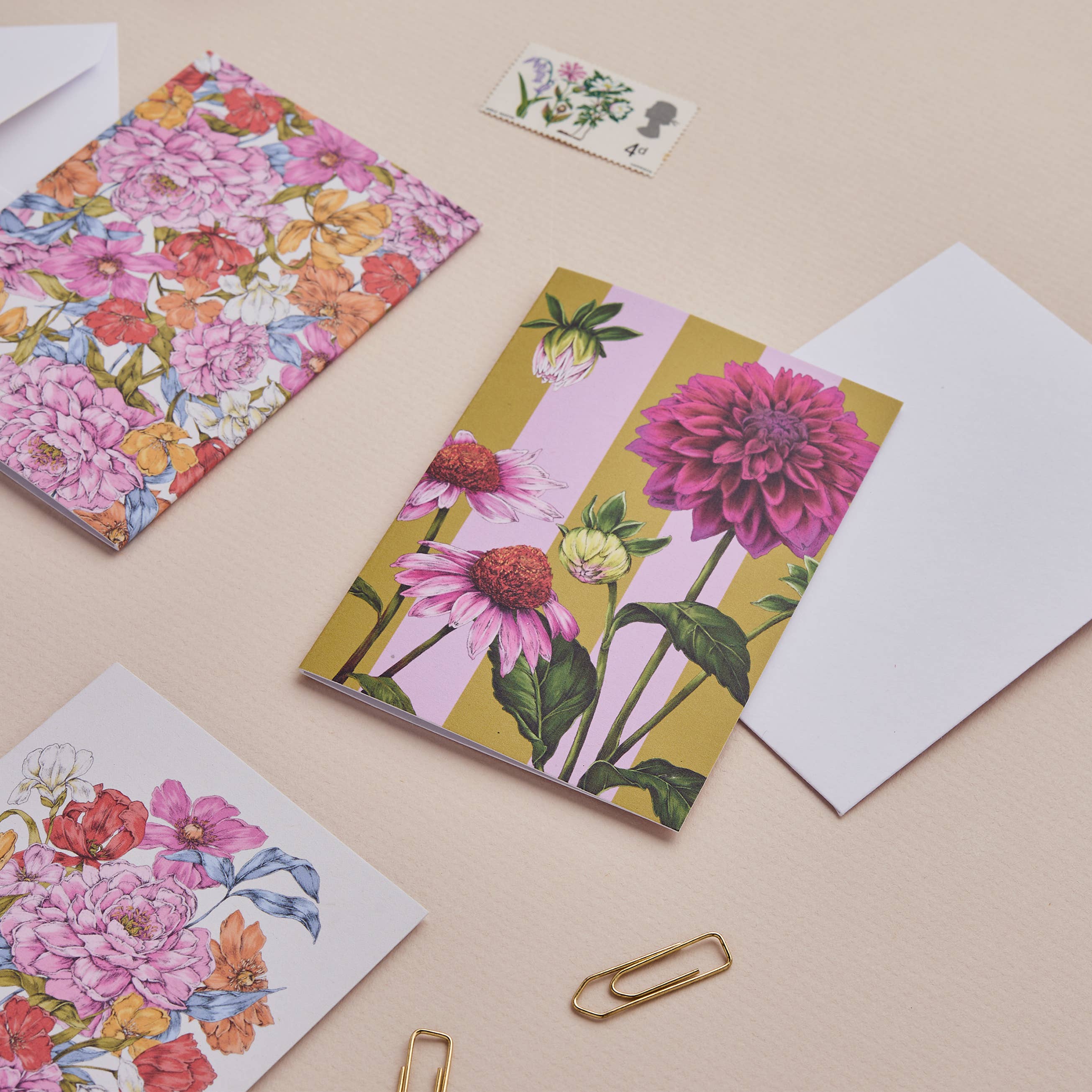 Catherine Lewis Design – wholesale Everyday greeting card – Mini Card - Dahlia Stripe Green - Blank2