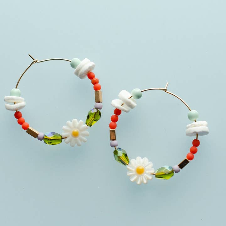 Jill Makes - Wholesale Hoop Earrings - Daisy Gold filled Beaded Hoops