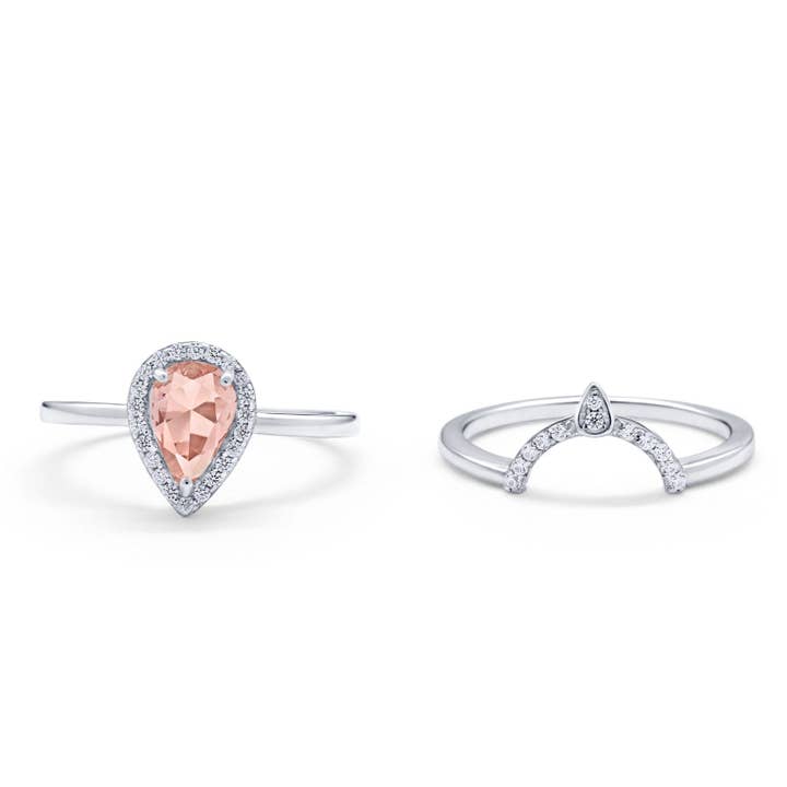 Two Piece Teardrop Engagement Ring Simulated Morganite CZ for wholesale on Faire