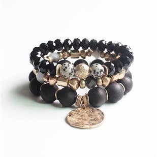 What's Hot – wholesale Jewellery set – Set of Three Black, Gold, and Natural Stone Stretch0