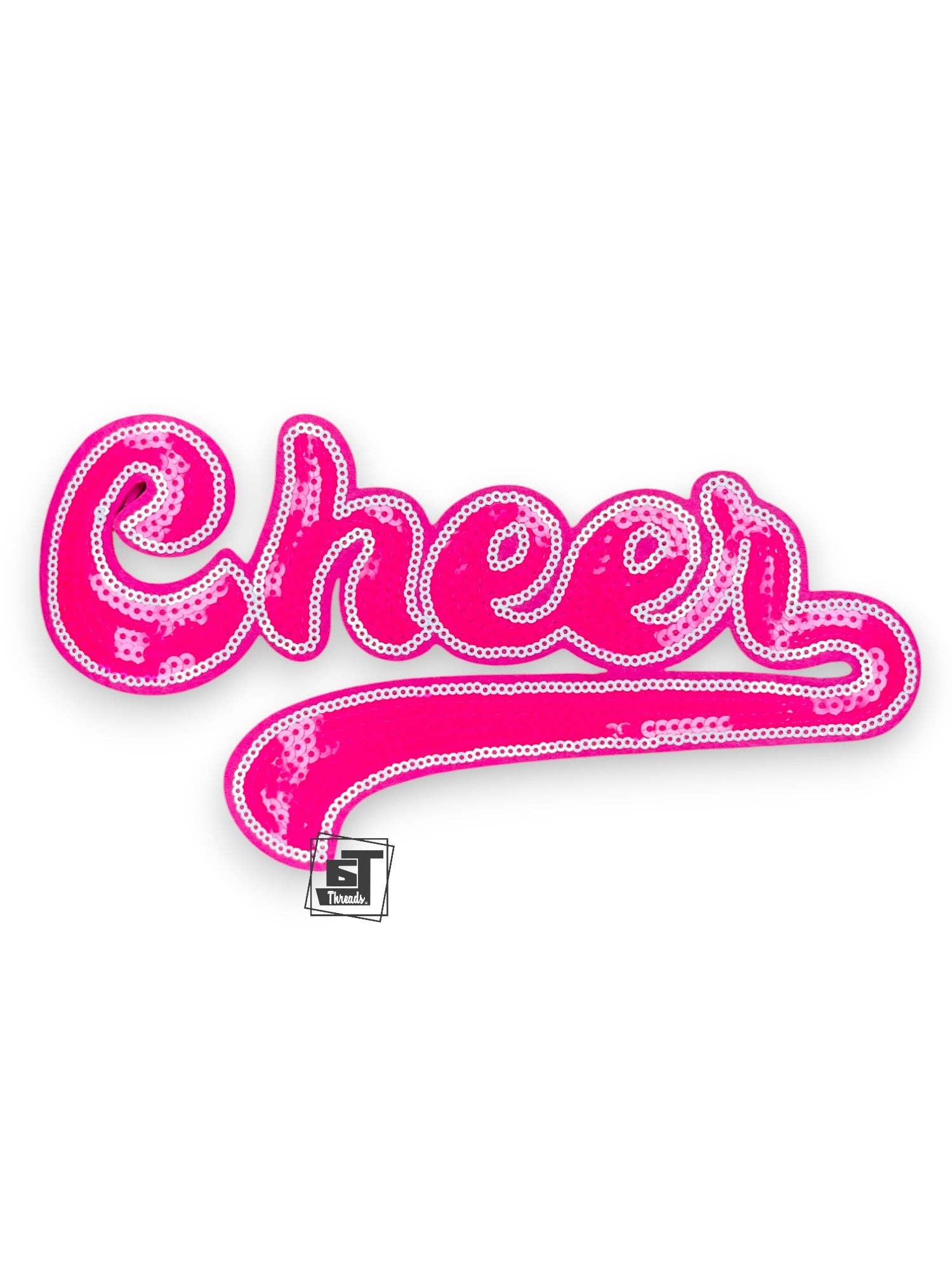 6j Threads LLC - Venta al por mayor Parches - Cheer de lentejuelas rosas en cursiva....Solo parches0