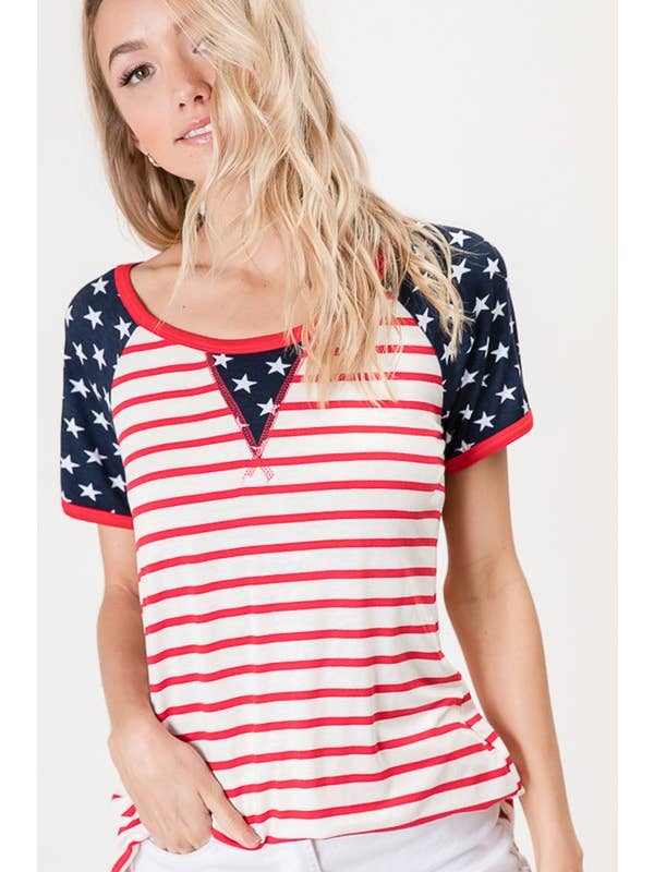 HEIMISH - Vente T-shirt – femme - TOP À RAYURES ET ÉTOILES ST1274-123