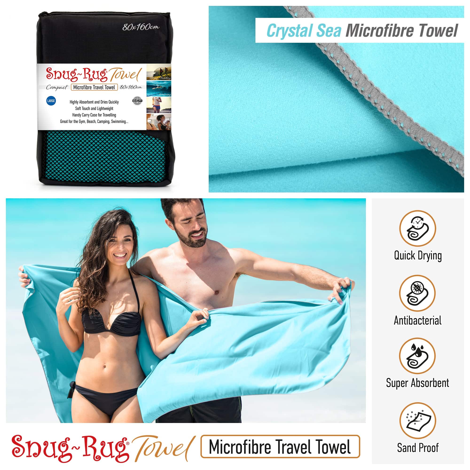 Wholesale Gifts Tomorrow - Wholesale Beach Towel - Snug Rug LG Quick Dry Beach Travel Towel Crystal Sea Blue4