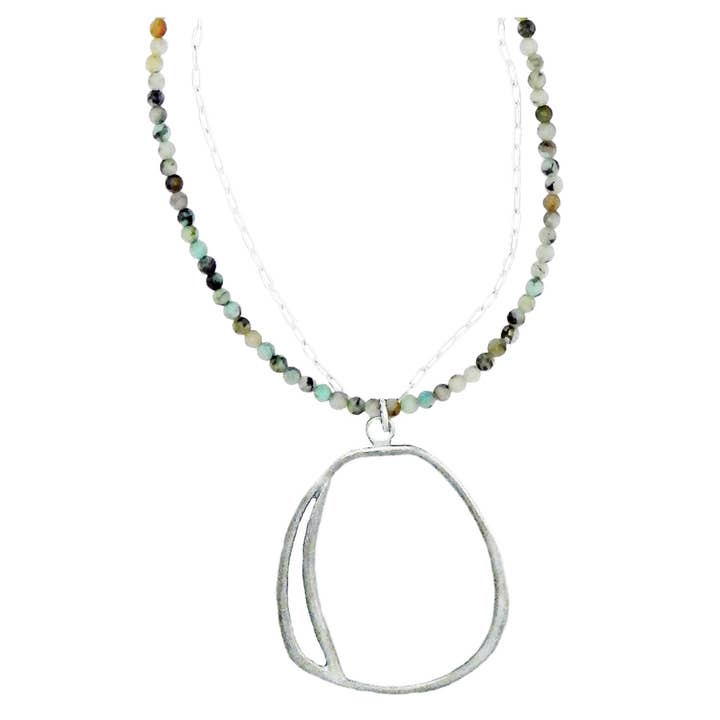 Off kilter crescent on turquoise and chain for wholesale by Julia Britell Design