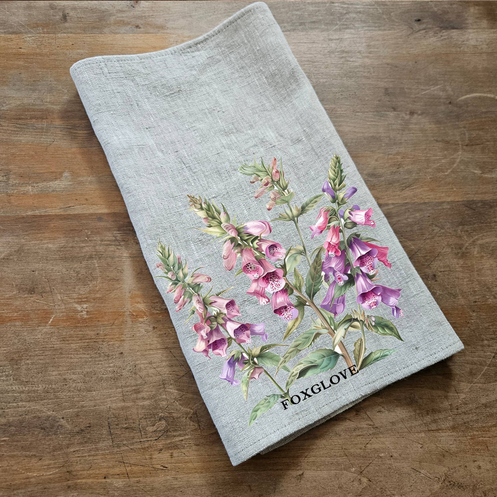 NorraVilla – wholesale Tea towel – 100% Linen Kitchen Towel with Foxglove print3