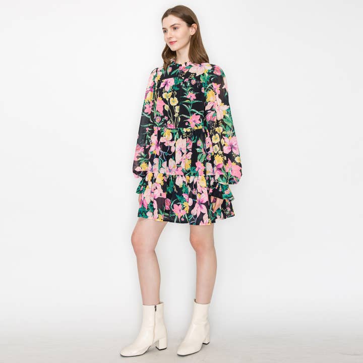 LoveWednesday - Vendita all'ingrosso Vestito - Donna - Vestito mini nero a fiori selvatici - LWD25958