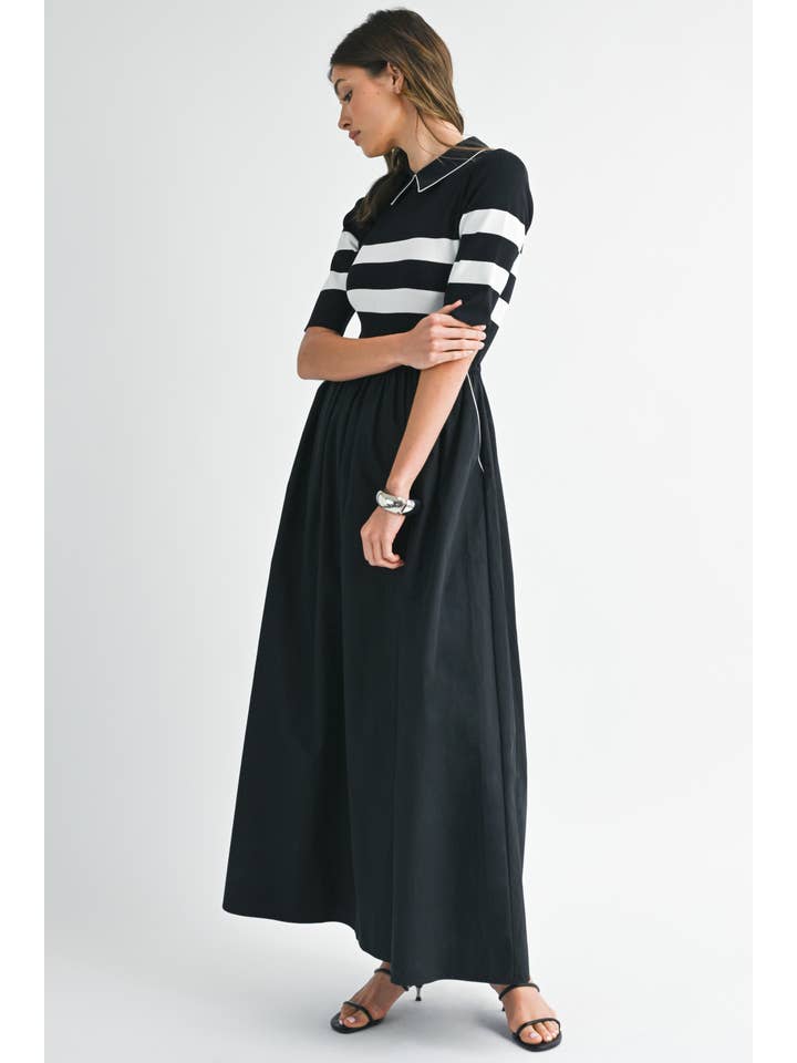 BLACK IVORY NWT0017 Striped Contrast Midi Dress for wholesale on Faire6