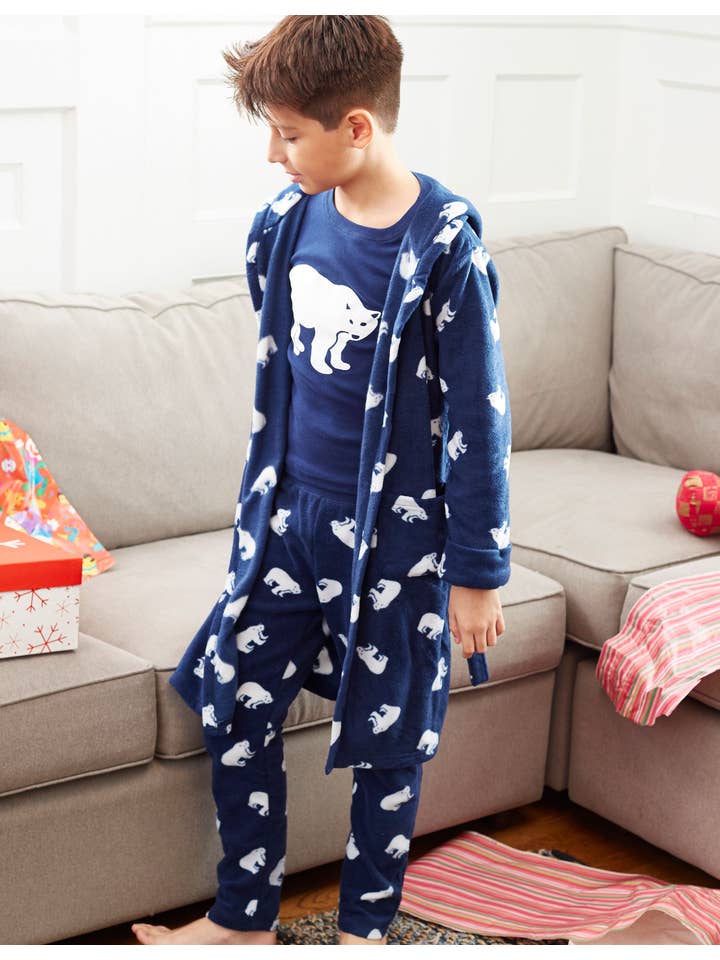 Leveret Pajamas - Venta al por mayor Bata - Niños - Bata de forro polar con capucha para niños, oso polar
