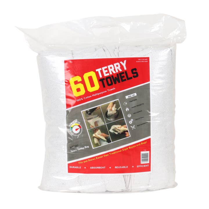 60 Pack of Terry Towels For Cleaning Home Car Garage 14 x 17 for wholesale by Arkwright Home