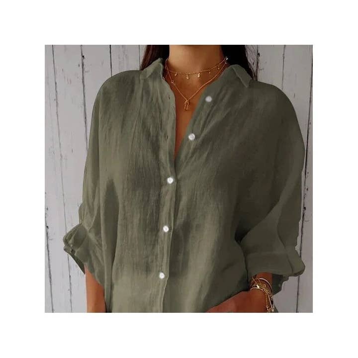 UZ Wholesale Store - Wholesale Button Down Shirt - Women's - Relaxed Fit Solid Color Back Strap Blouse