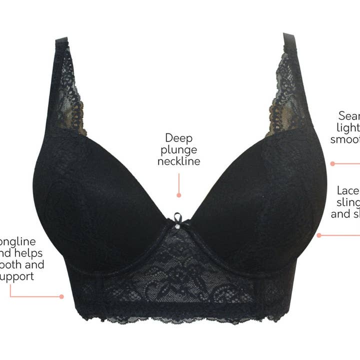Sandrine Longline Plunge Bra - Black for wholesale by PARFAIT