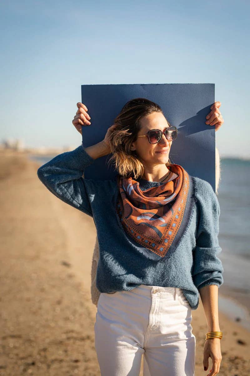 BOULBAR - Vente Écharpe – femme - Foulard laine - Eclat - bleu