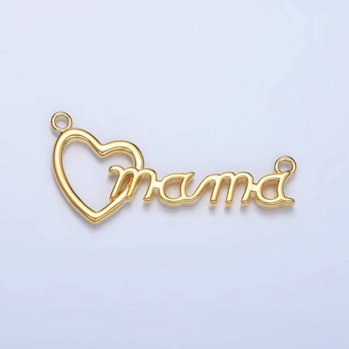 Aim Eternal - Wholesale Craft Supplies - 24K Gold Filled "MAMA" Heart Script Minimalist Connector | F5260