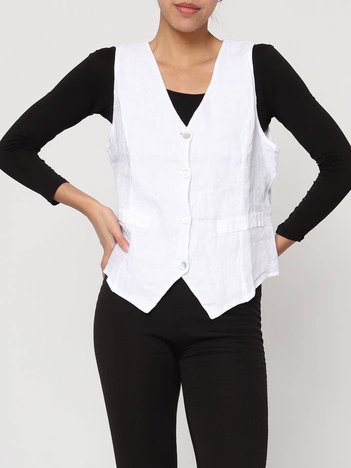 Sleeveless shirt in 100% Linen REF. 5146 for wholesale by LÉA & LUC