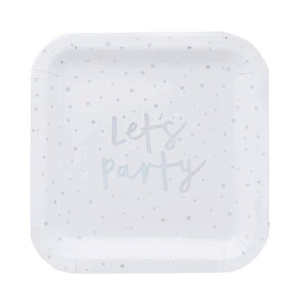 Hootyballoo by Club Green – Großhandel Einwegteller – Schillernde „Lets Party“ -Pappteller, 8er-Pack1