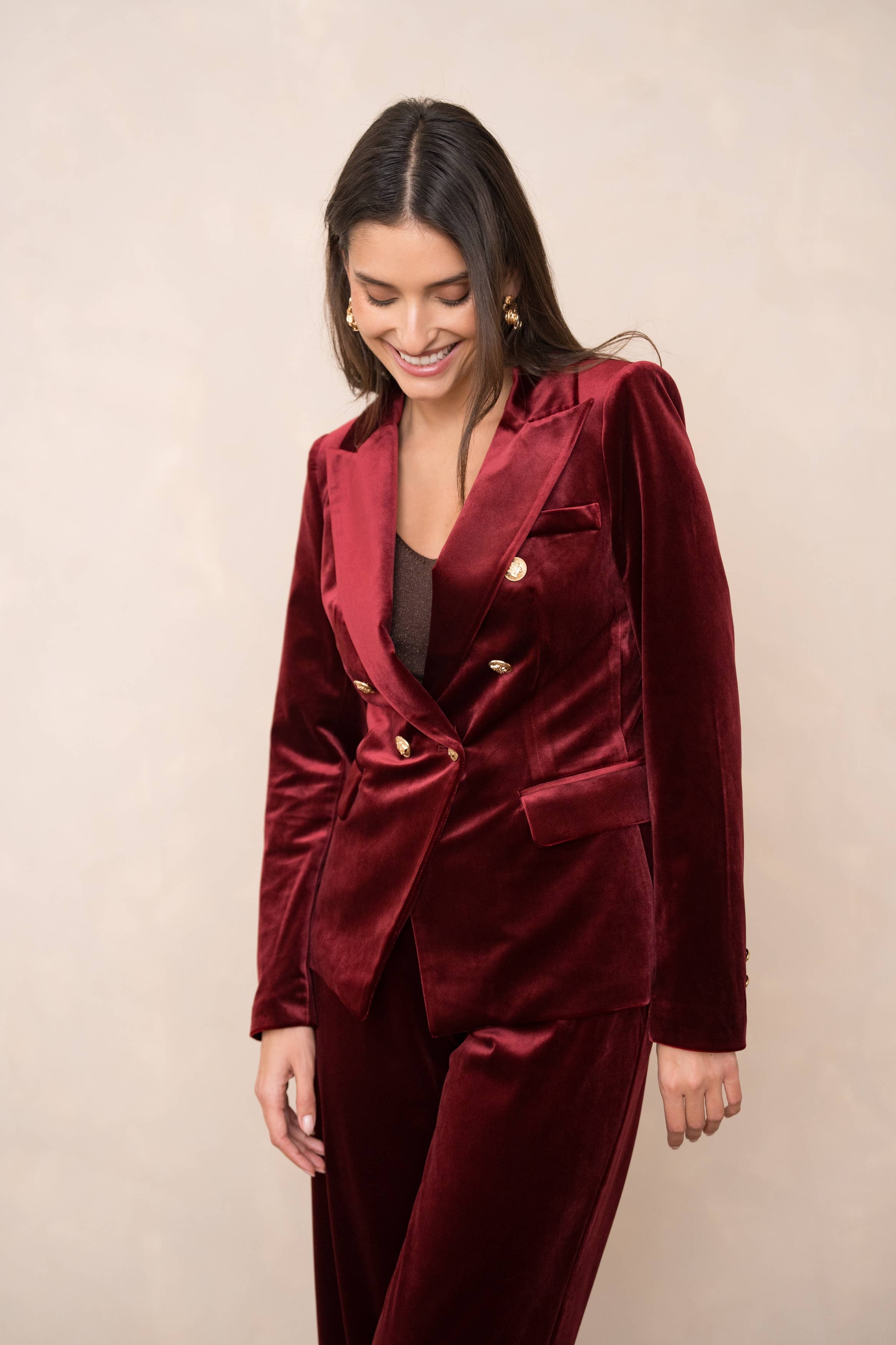 Attentif Paris - Venta al por mayor Chaqueta - Mujer - Chaqueta de terciopelo entallada con botones dorados dobles57