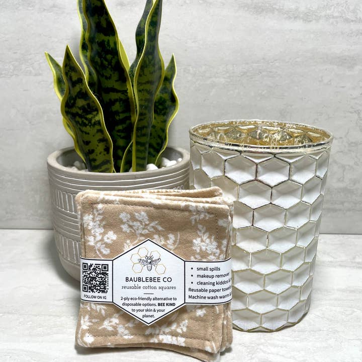 Carrés de coton réutilisables - Floral neutre (6) pour la vente par BaubleBee Co.