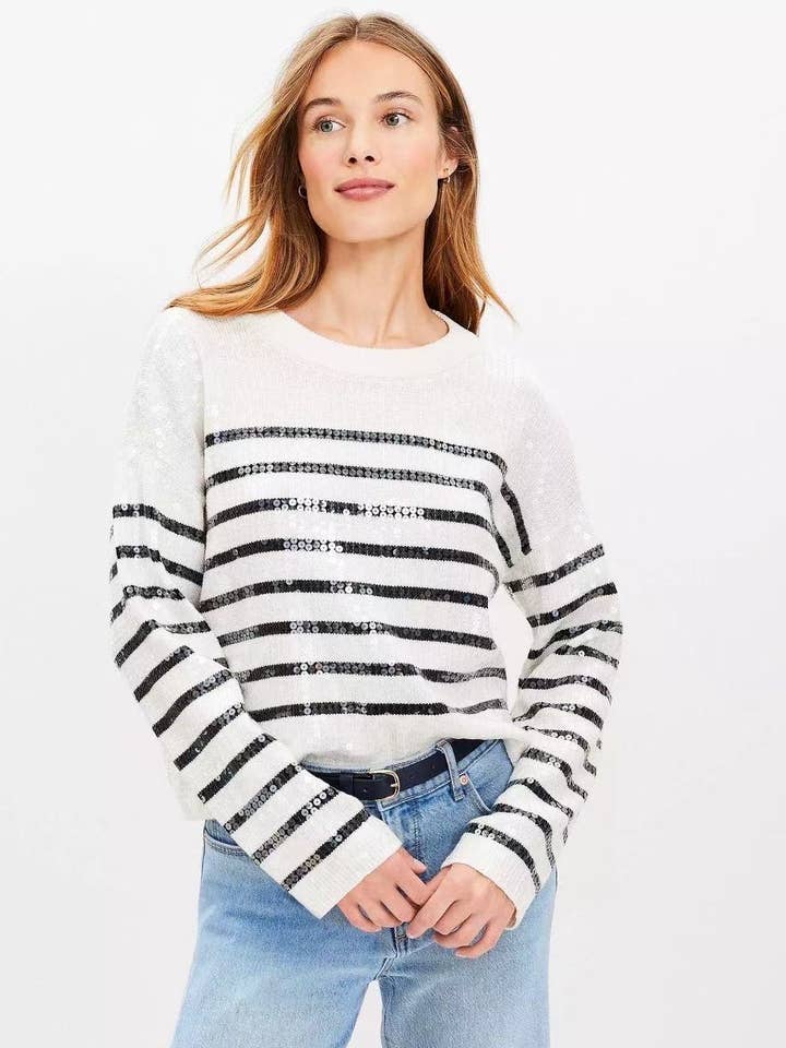 MYSTERY JANE – Engroshandel Pullover - Dame – PULL MED PALJETTER OG MARINESTRIBER1