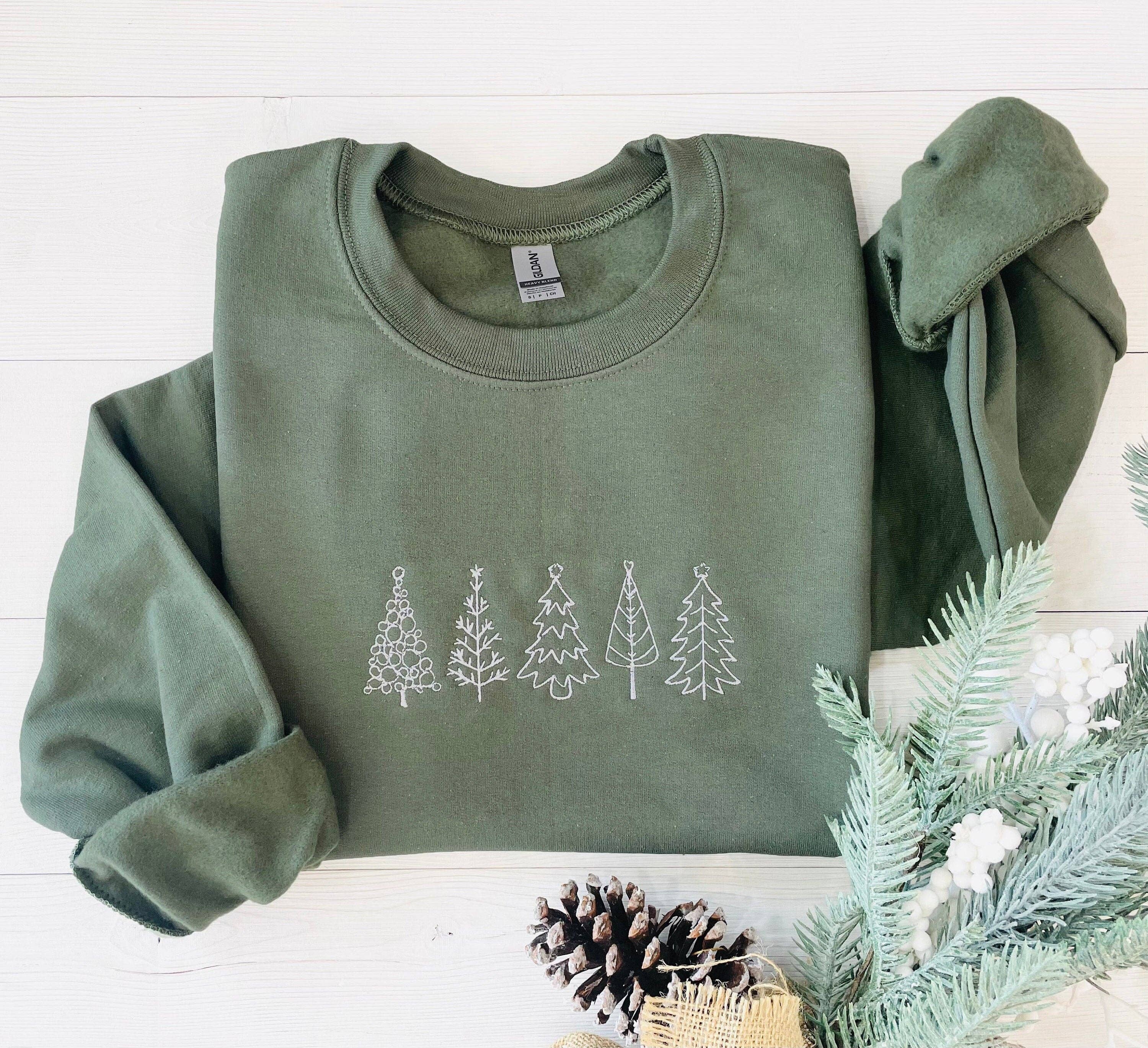 Military Green Christmas Tree Embroidered Sweatshirt - Embroidered Christmas Sweatshirt for wholesale on Faire0