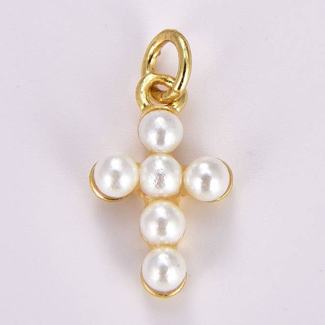 Gold Filled Pearl Cross Charm, Faith Cross Pendant, CP1344 for wholesale by Beads Creation