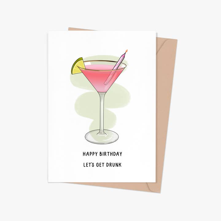 Shop Trimmings - Wholesale Birthday Card - Cosmo Martini Let's Get Drunk Birthday Card
