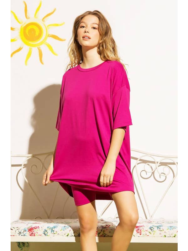 Pink Irene Wholesale - Wholesale Shirt - Women's - PLUS SIZE SOLID OVERSIZED TEE AND BIKER SHORTS SET1