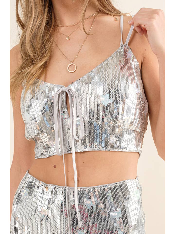 SILVER 32875SET - Sequin Star Crop Tank with Shorts Set for wholesale on Faire10