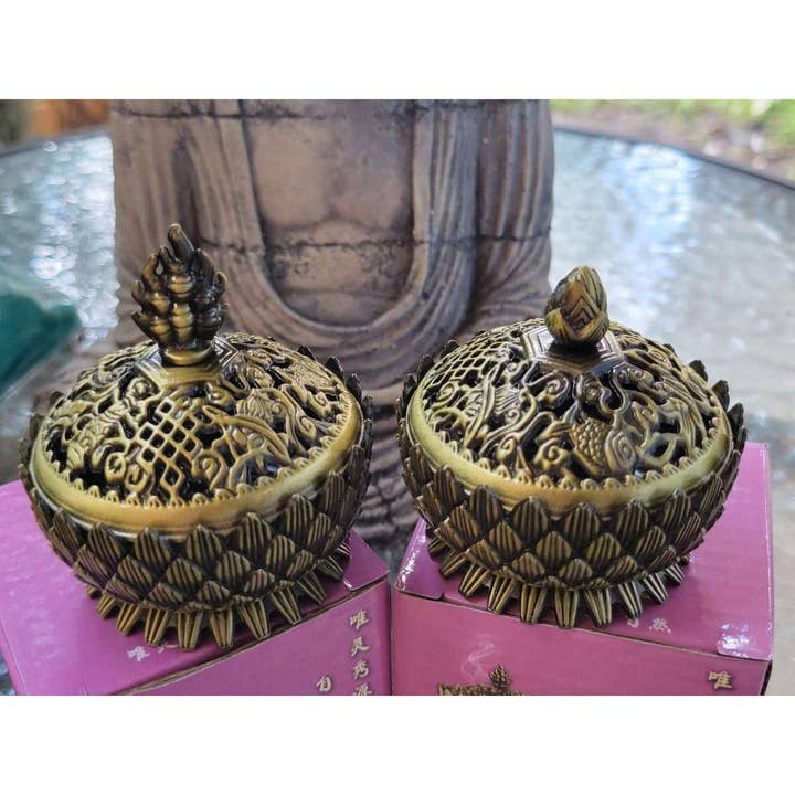 My Magic Place Shop - Wholesale Incense Holder - Small Round Flower Top ,Incense Holder, Brass Metal Incense