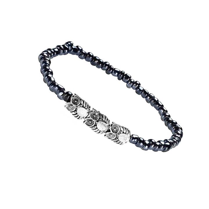 Owl Triplets Silver Zinc on Silvery Grey Glass for wholesale by Low Tide Island Design