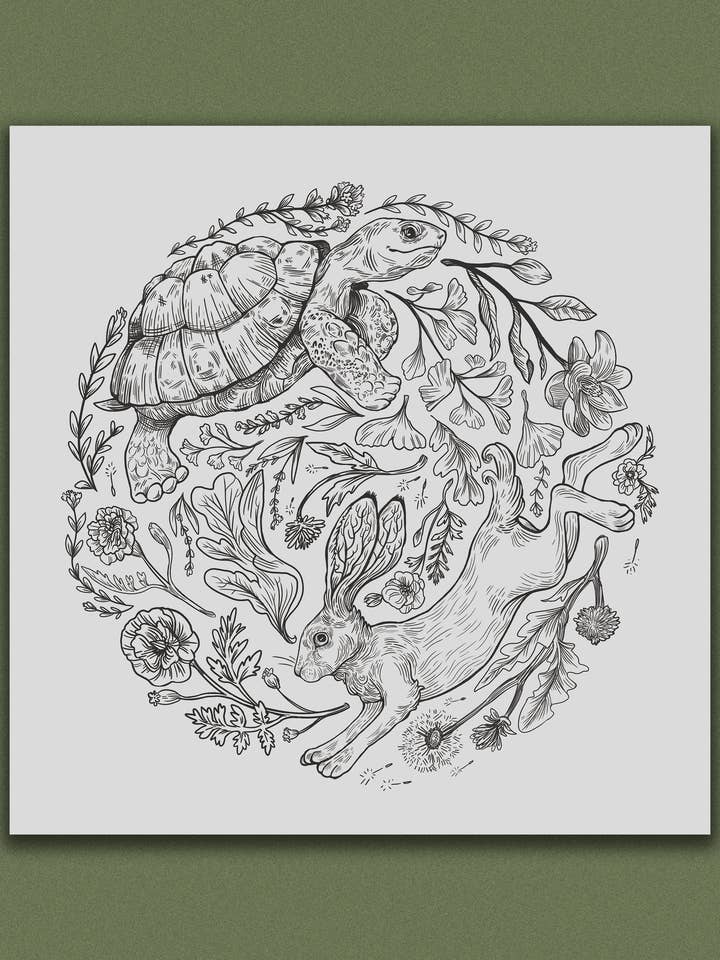 Tortoise & The Hare 12x12 Screen Print for wholesale by Field Sparrow Studio