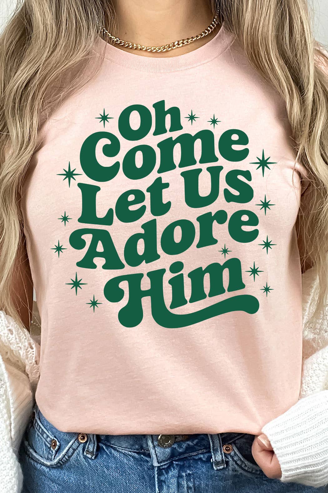 Kissed Apparel - Wholesale Screen Printed T-Shirt - Women's - Oh Come Let Us Adore Him Graphic Tee3