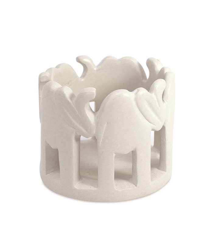 Global Crafts - Wholesale Sculpture - Circle of Elephants Soapstone Sculpture, 3 to 3.5-inch - Lig
