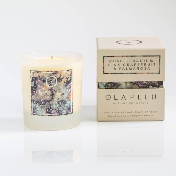Rose Geranium & Pink Grapefruit Pure Essential Oil Candle for wholesale by OlaPelu