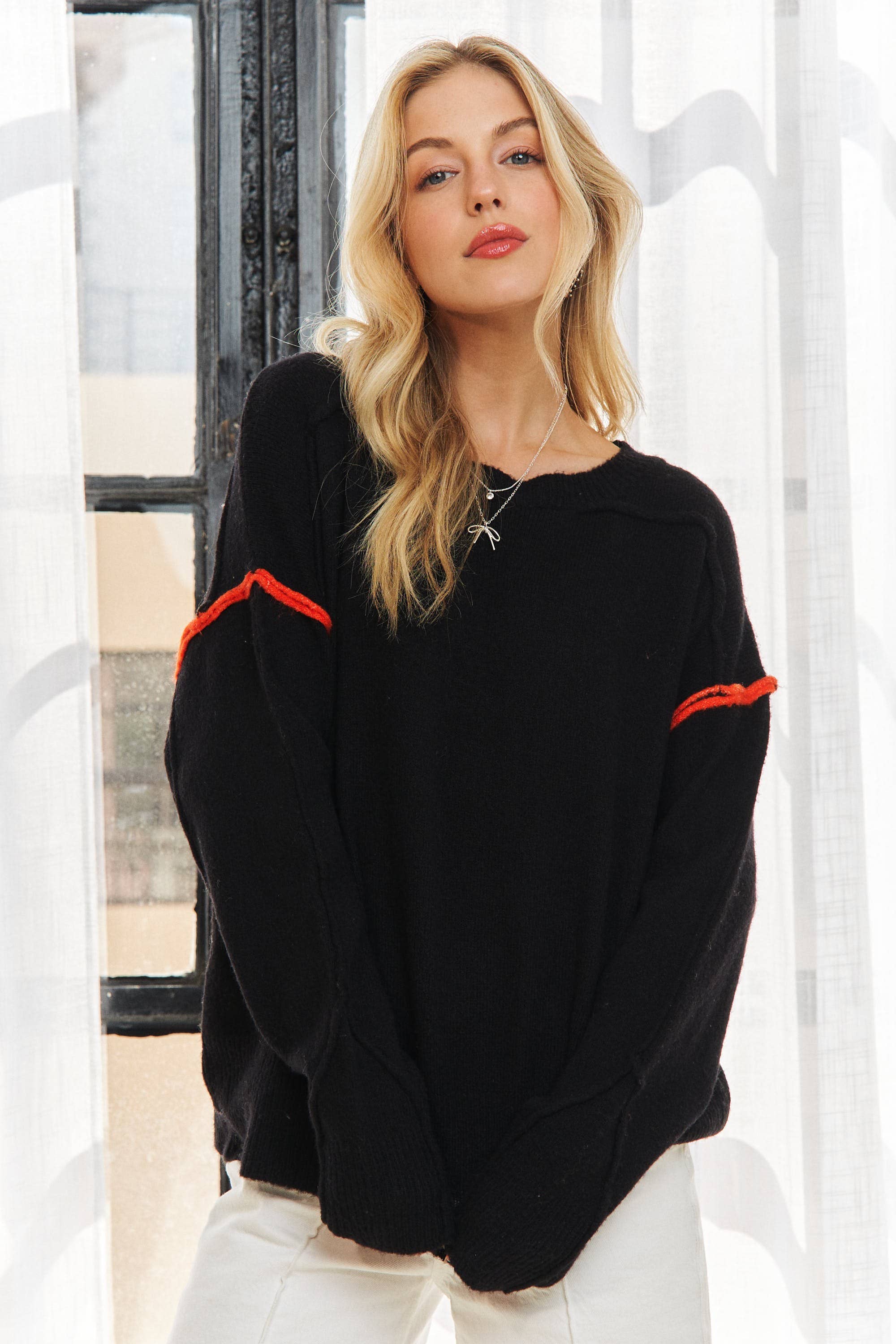 ADORA LA – Großhandel Strickpullover – Damen – CESW3228 - PULLOVEROBERTEIL MIT STREIFENAKZENTEN5