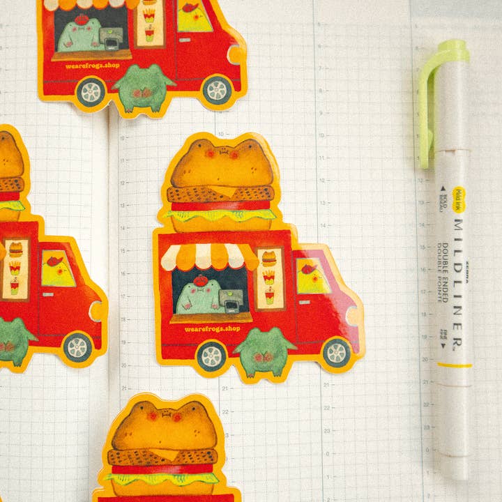 Autocollant de grenouille de camion de burger pour la vente par We Are Frogs