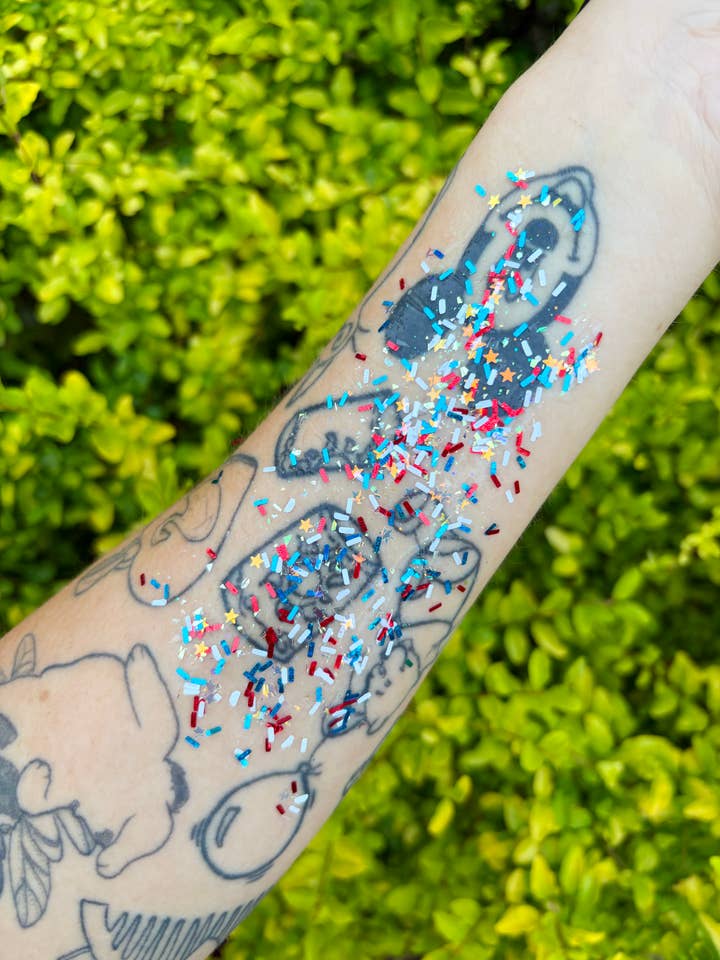 4th of July America USA Confetti Face and Body Glitter for wholesale by Nola Glitter Goddess
