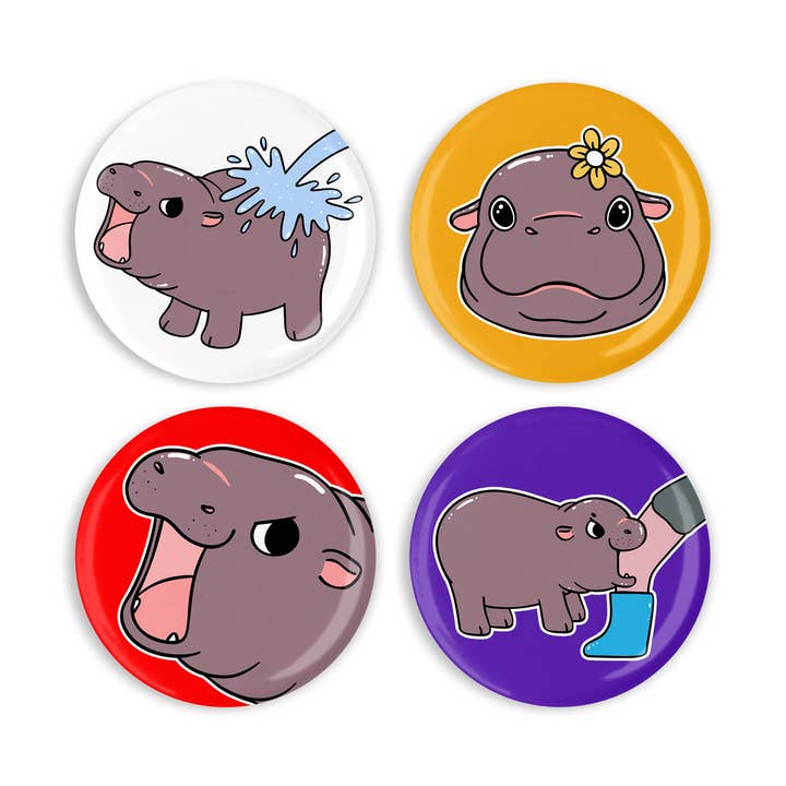 Søde Moo Deng Pygmy Hippo knapper for engroshandel hos Prickly Cactus Collage