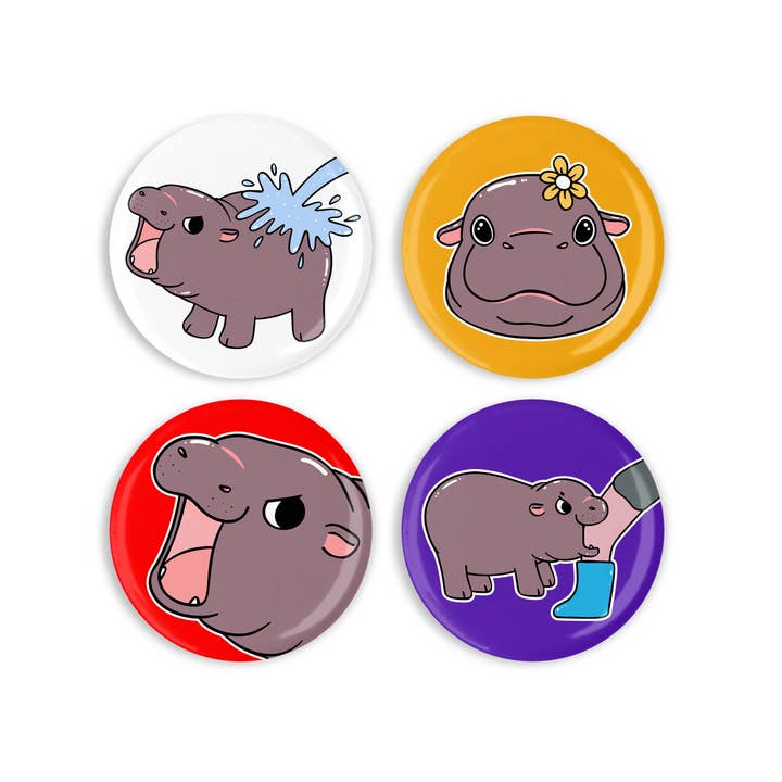 Prickly Cactus Collage - Wholesale Lapel Pin/Button - Cute Moo Deng Pygmy Hippo Buttons