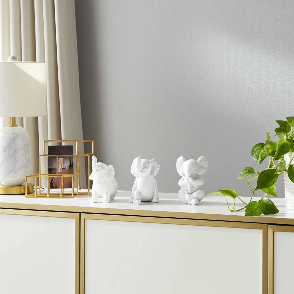 Sagebrook Home - Wholesale Decorative Figurine - Resin Stone Look Yoga Elephant Figurines Set - White, 6 in.0